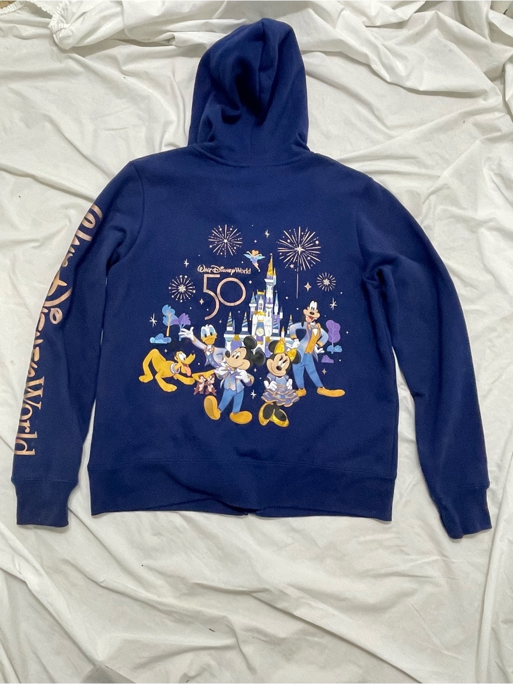 Disney World Navy Zip-Up Hoodie with Castle Logo plus Disney Backpack Tote